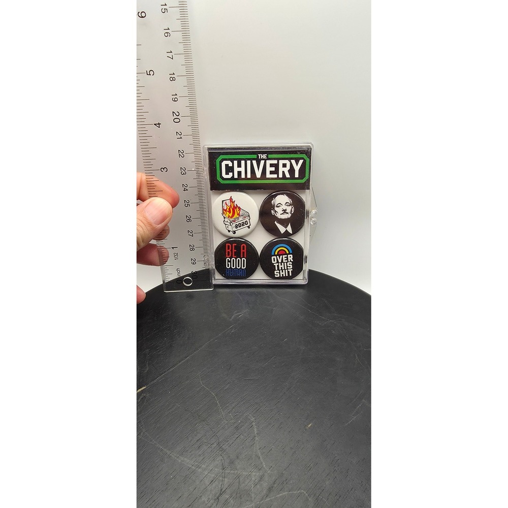 The Chivery Pin Button Set Bill Murray 2020 Dumpster Fire Keep Calm 4 Pack - Picture 2 of 4